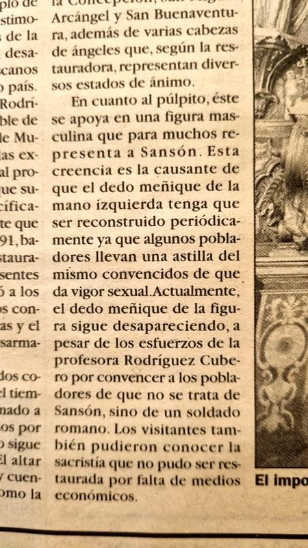Detalle: El púlpito de Yaguarón y la figura de Sansón