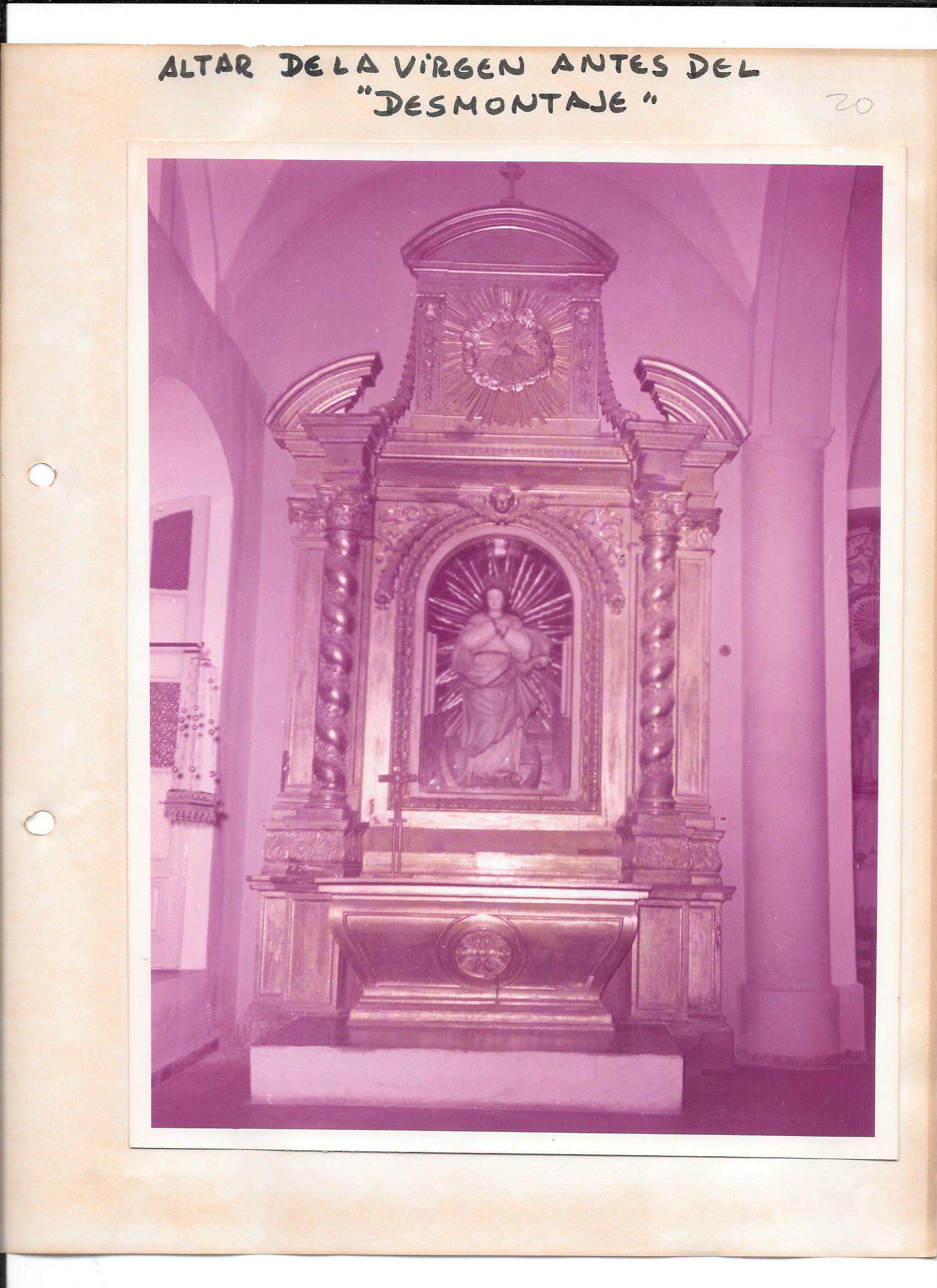 El Altar de la Virgen antes del desmontaje, febrero de 1974